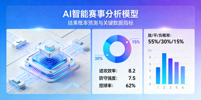 AI智能分析模型展示，预测赛事结果概率和关键数据指标